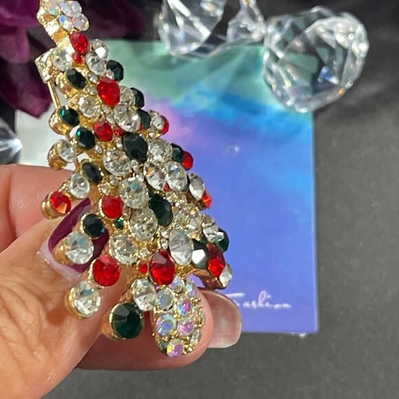 Christmas Tree Lapel Pin Rhinestone Sparkle Badge Brooch Accessories Jewelry Pin - Picture 3 of 6